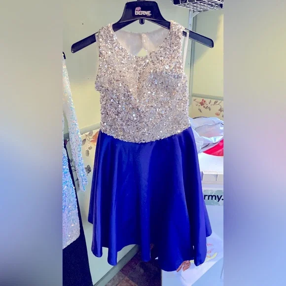 Dresses | Silver Sequined And Royal Blue Satin Party Dress Only Wore Once |  Poshmark